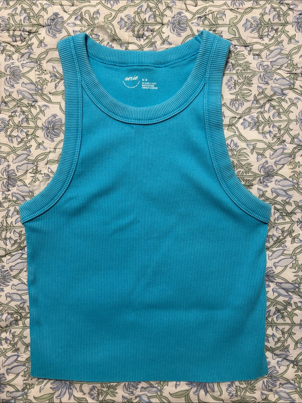 Aerie Turquoise Ribbed Cropped Tank